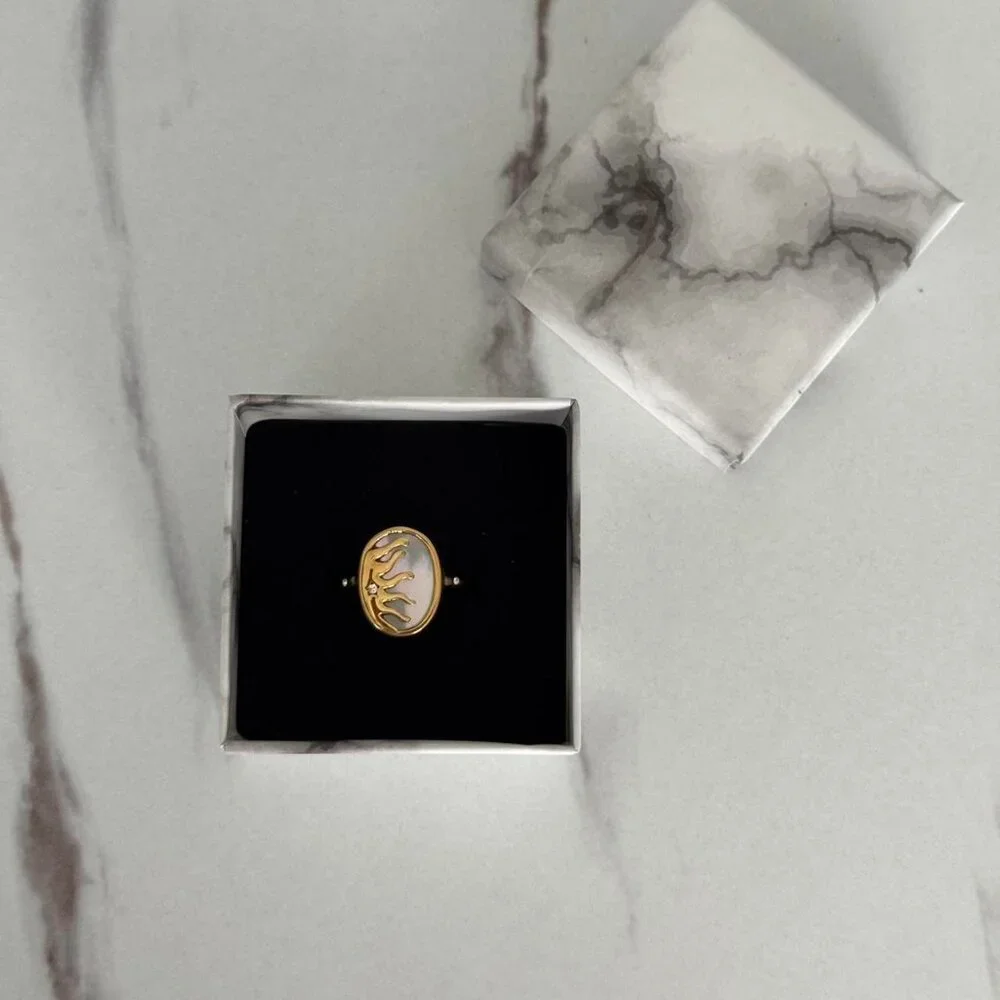 Sku:0362 gold ring sun pearl moon stone zircon stone made of stainless‎ steel
